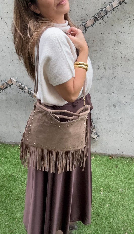 SAC  FRANGES TAUPE