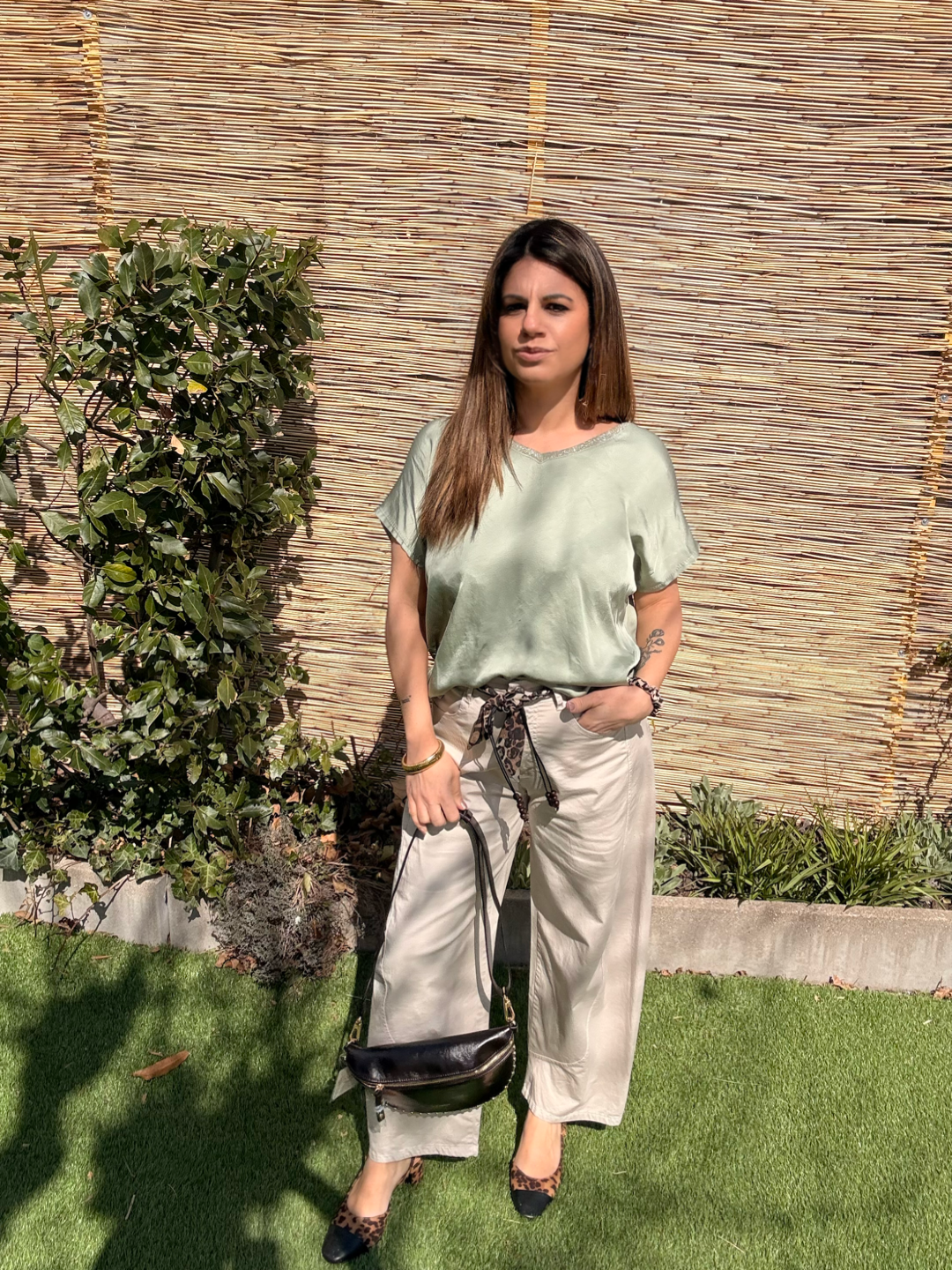 PANTALON BAREL BEIGE CEINTURE LÉOPARD JOHANNA PARIS