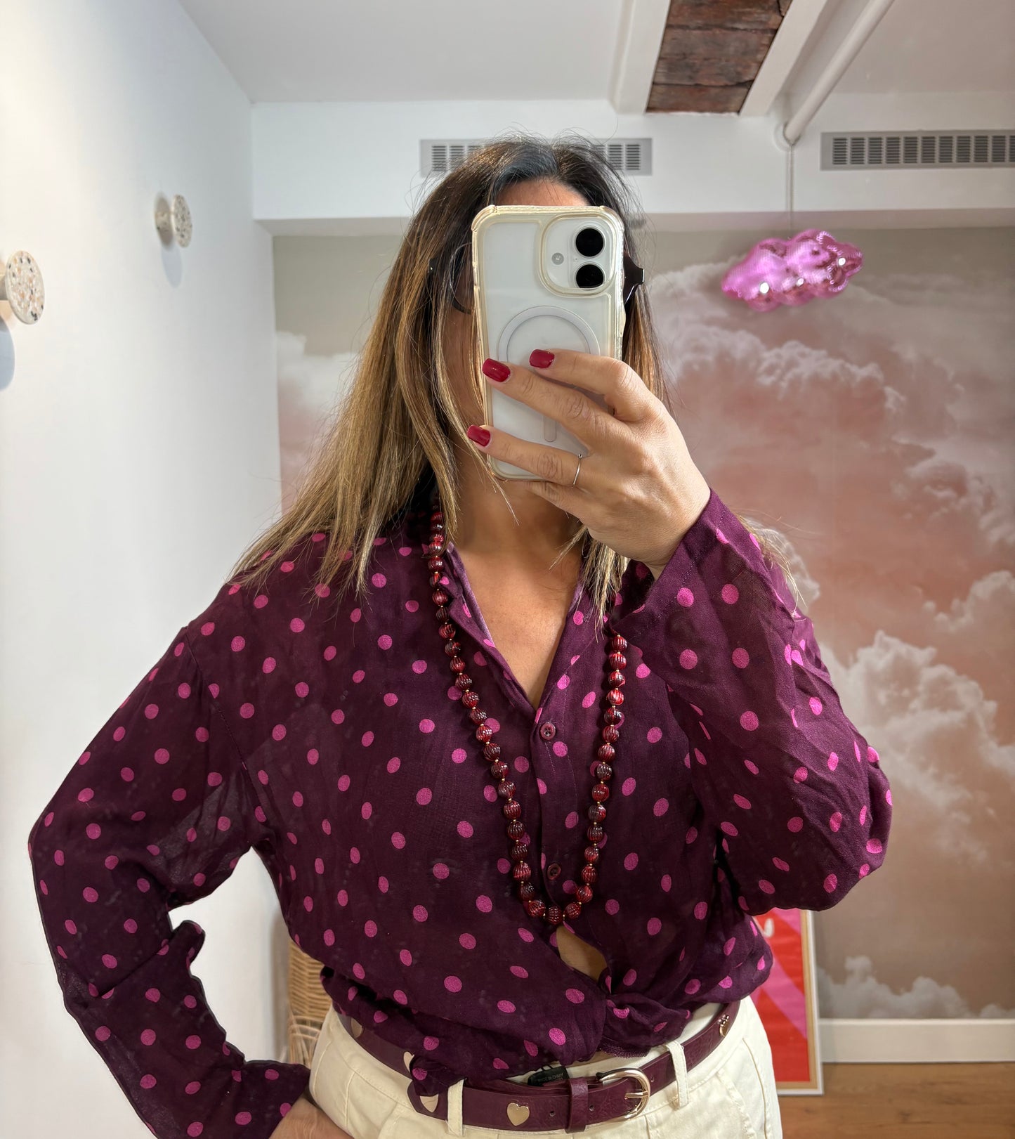 CHEMISE A POIS PRUNE