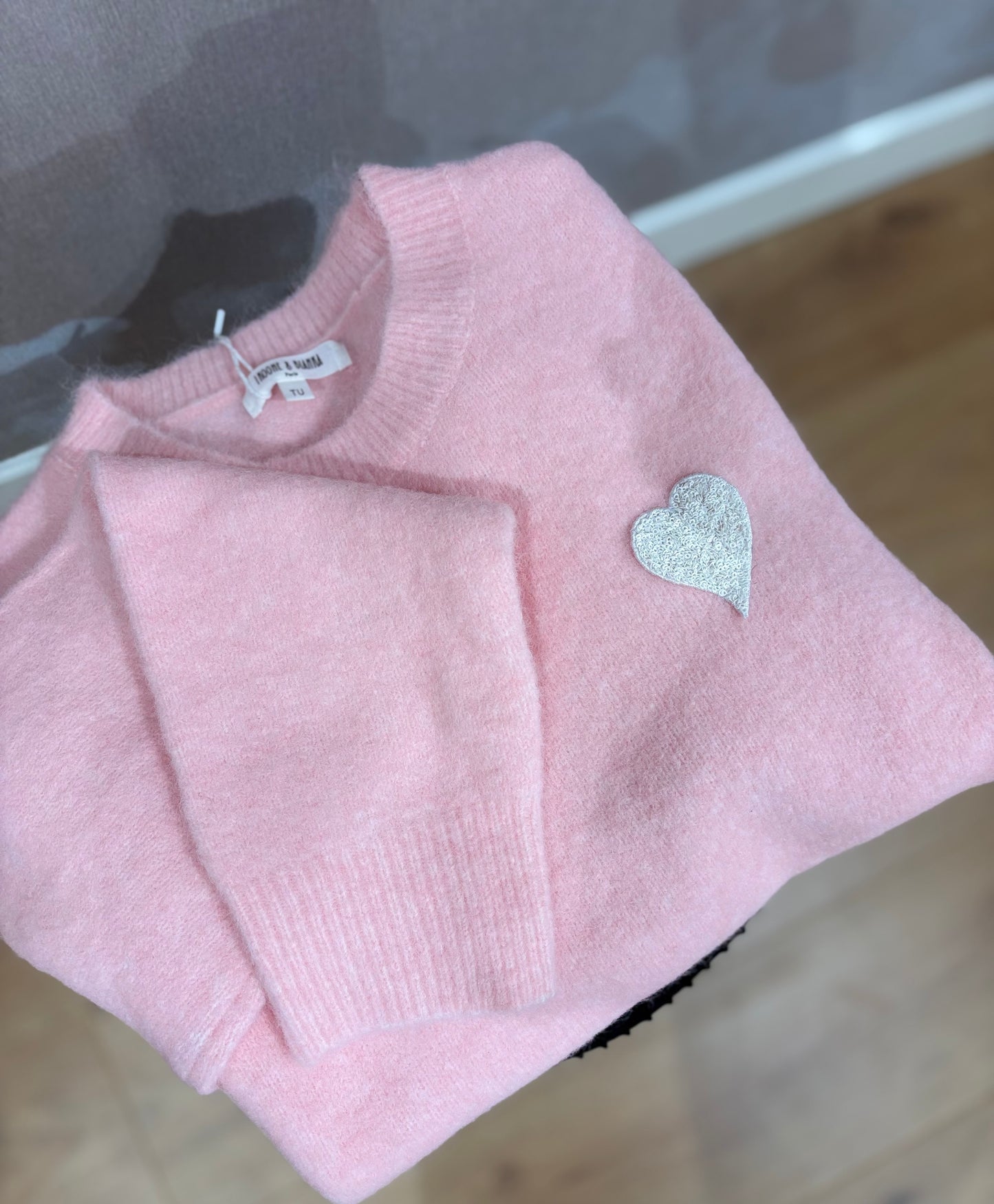 PULL ROSE CŒUR SEQUINS