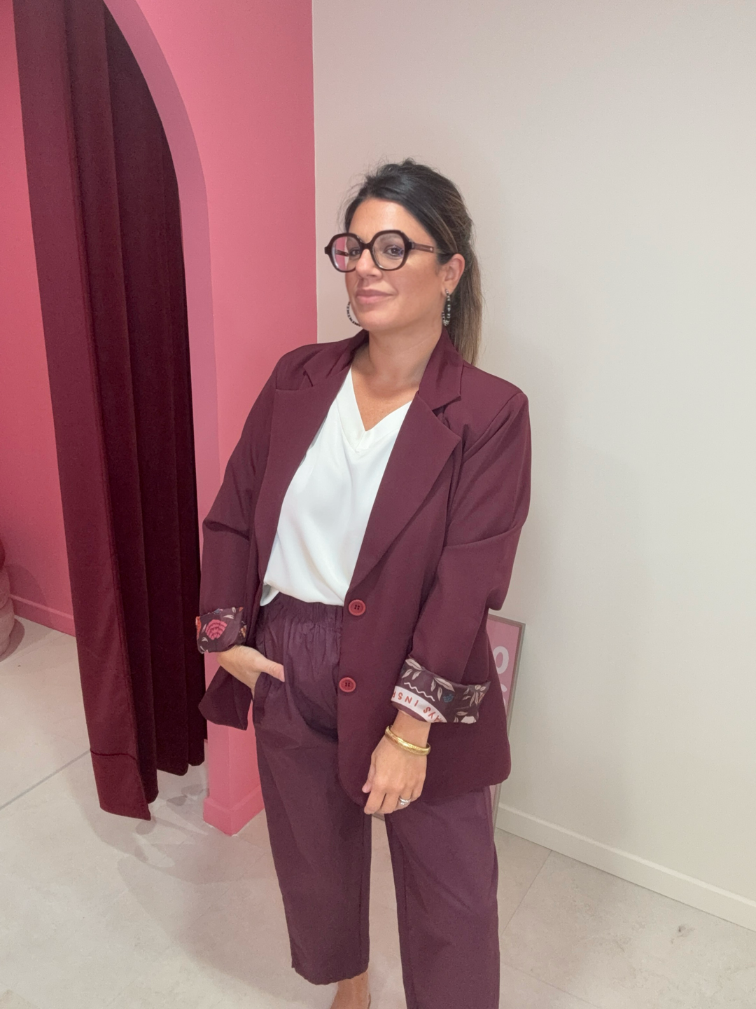 BLAZER PRUNE AVEC DOUBLURE À IMPRIMÉS