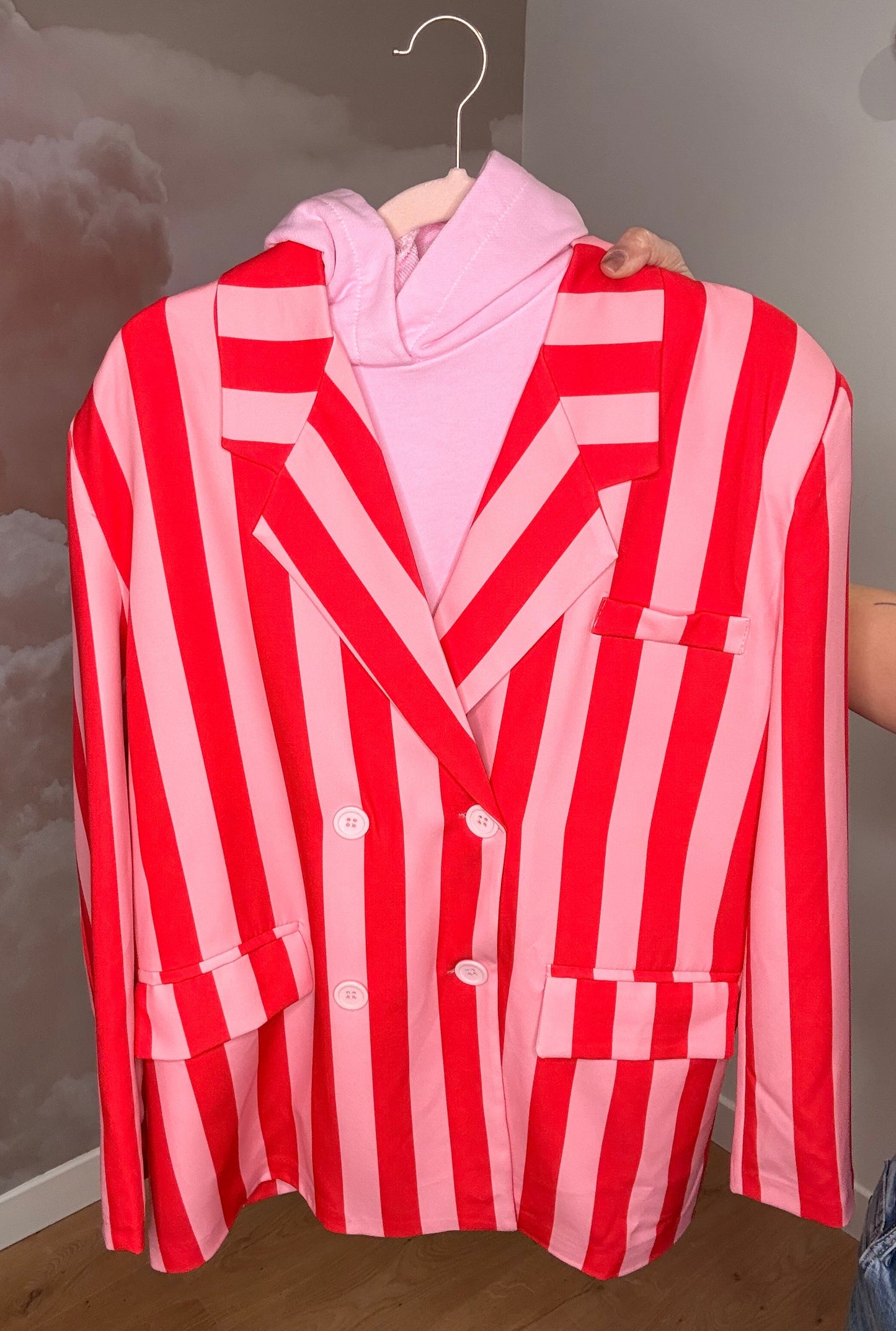 BLAZER RAYURES ROUGE ET ROSE
