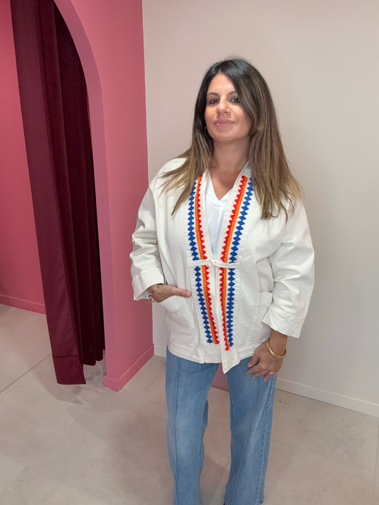 VESTE BOHÈME BRODÉE ÉCRUE JOHANNA PARIS