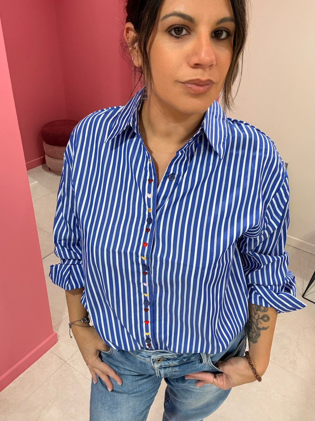 CHEMISE FEMME À RAYURES À PETITS CŒURS