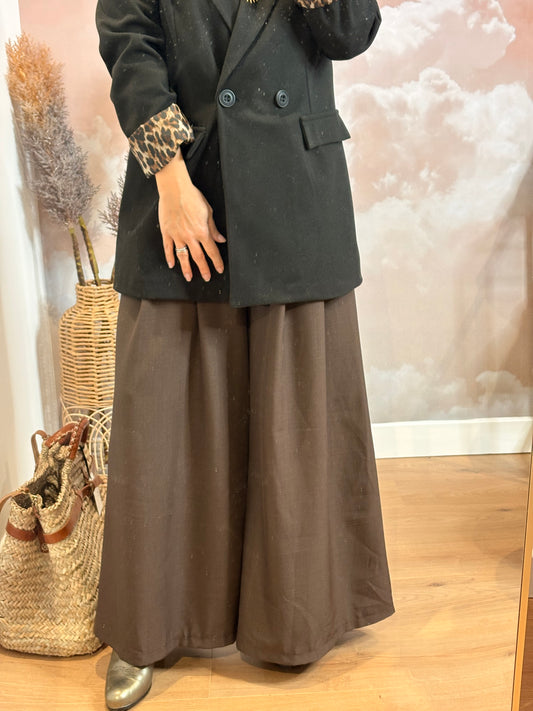 PANTALON A PINCES LARGE CHOCOLAT