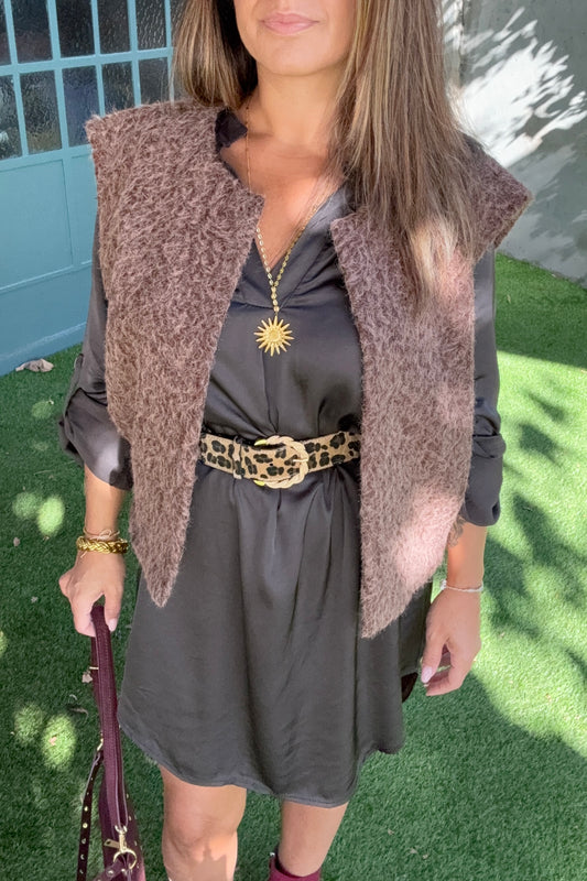 GILET CHAUD SANS MANCHES MARRON