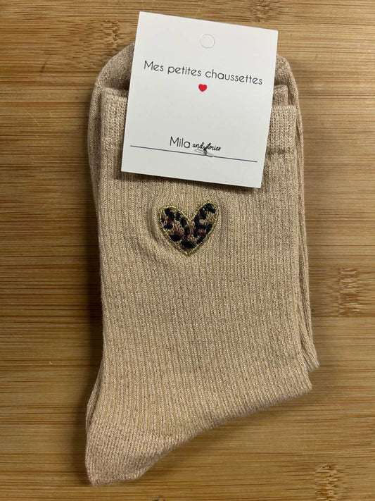 CHAUSSETTES CŒUR LÉOPARD BEIGE