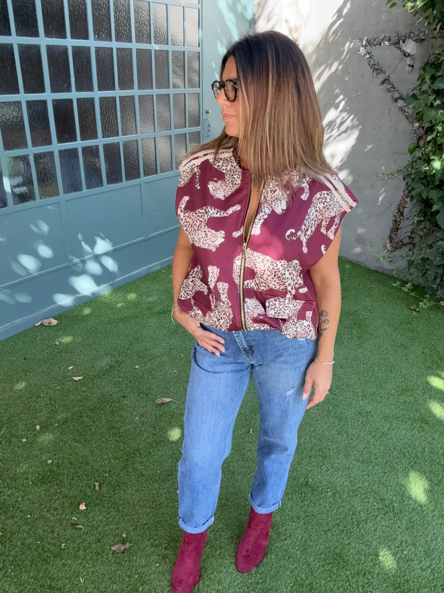 GILET LEOPARD BORDEAUX