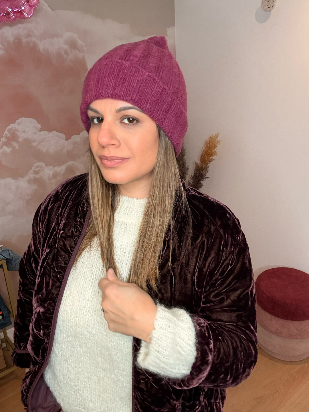 ENSEMBLE BONNET/ECHARPE PRUNE