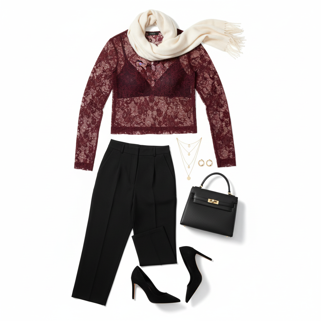 TOP DENTELLE BORDEAUX