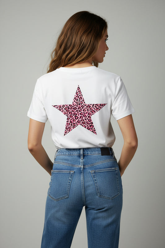 T-SHIRT ÉTOILE ROSE LÉOPARD