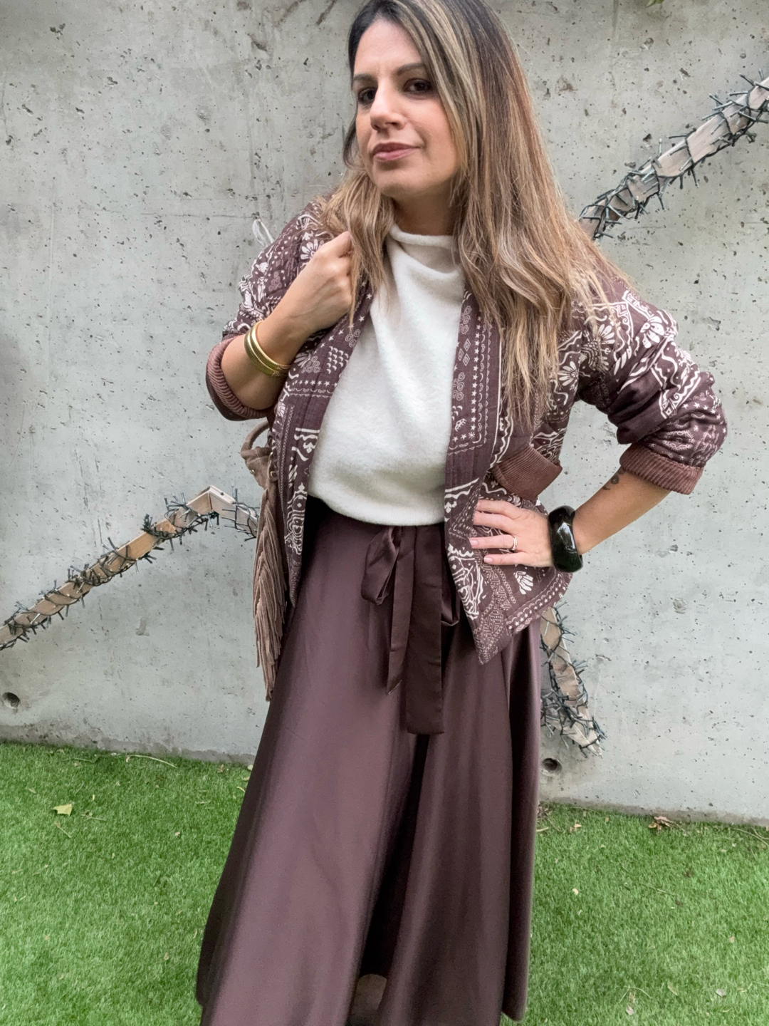 JUPE SOIE ROMANE CHOCOLAT