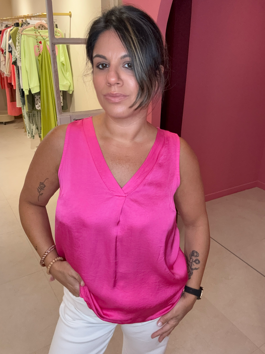 DÉBARDEUR EN SOIE FUSHIA