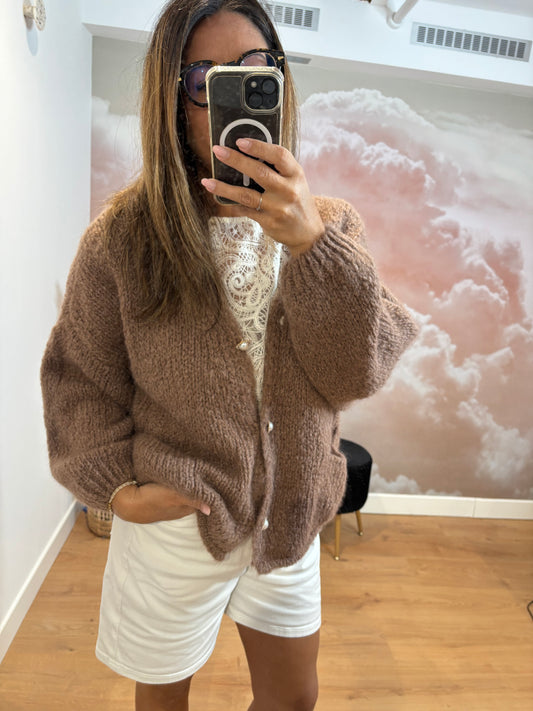 GILET MOHAIR BRUN