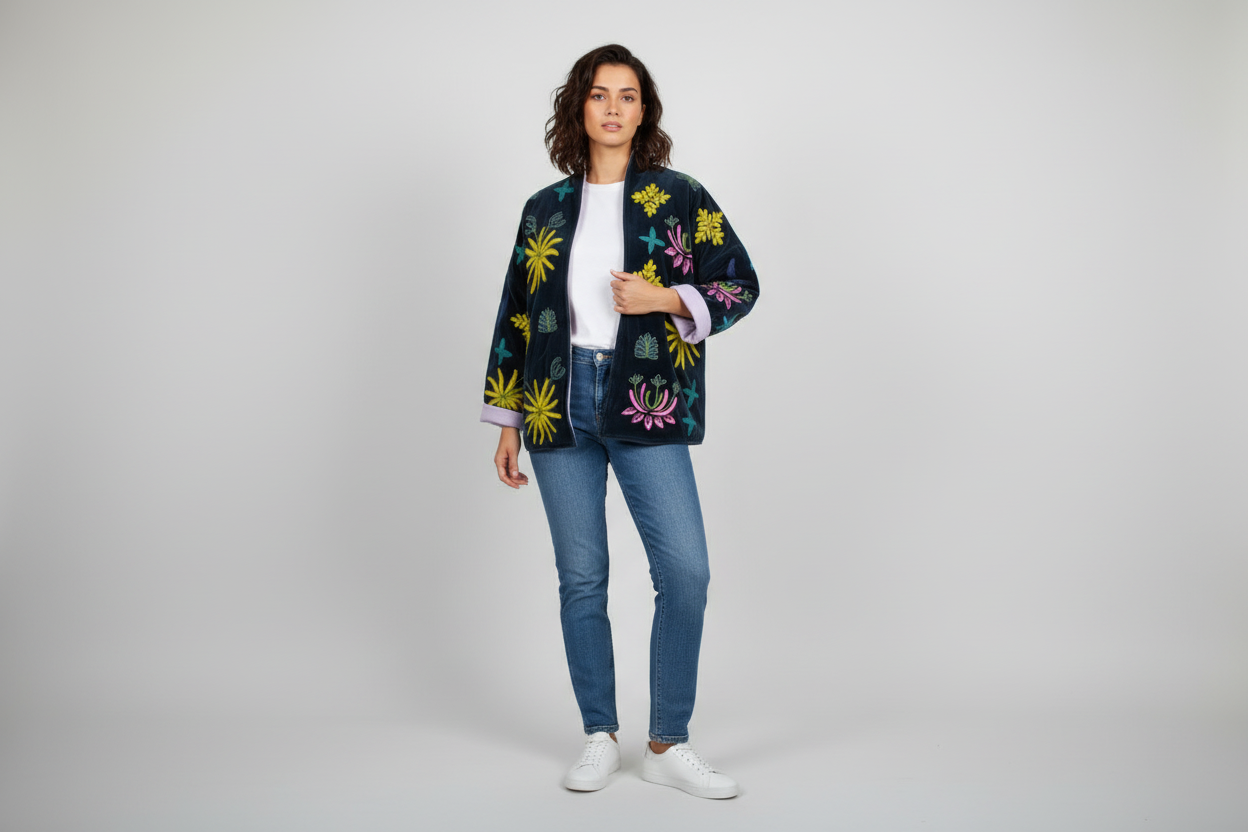 VESTE VELOURS MATELASSÉE BLEU MARINE THE CORNER