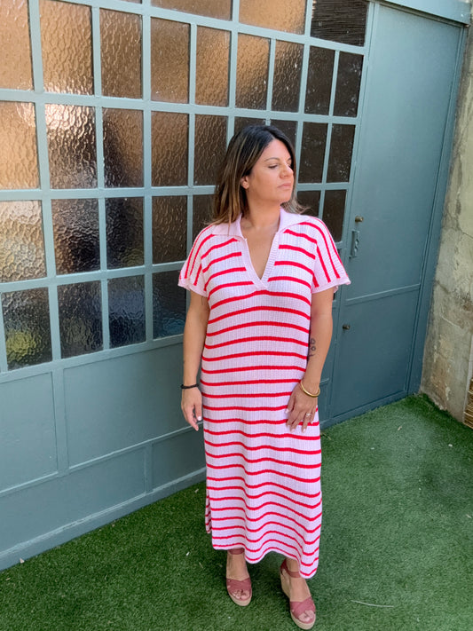 ROBE MAILLE ROSE ET ROUGE
