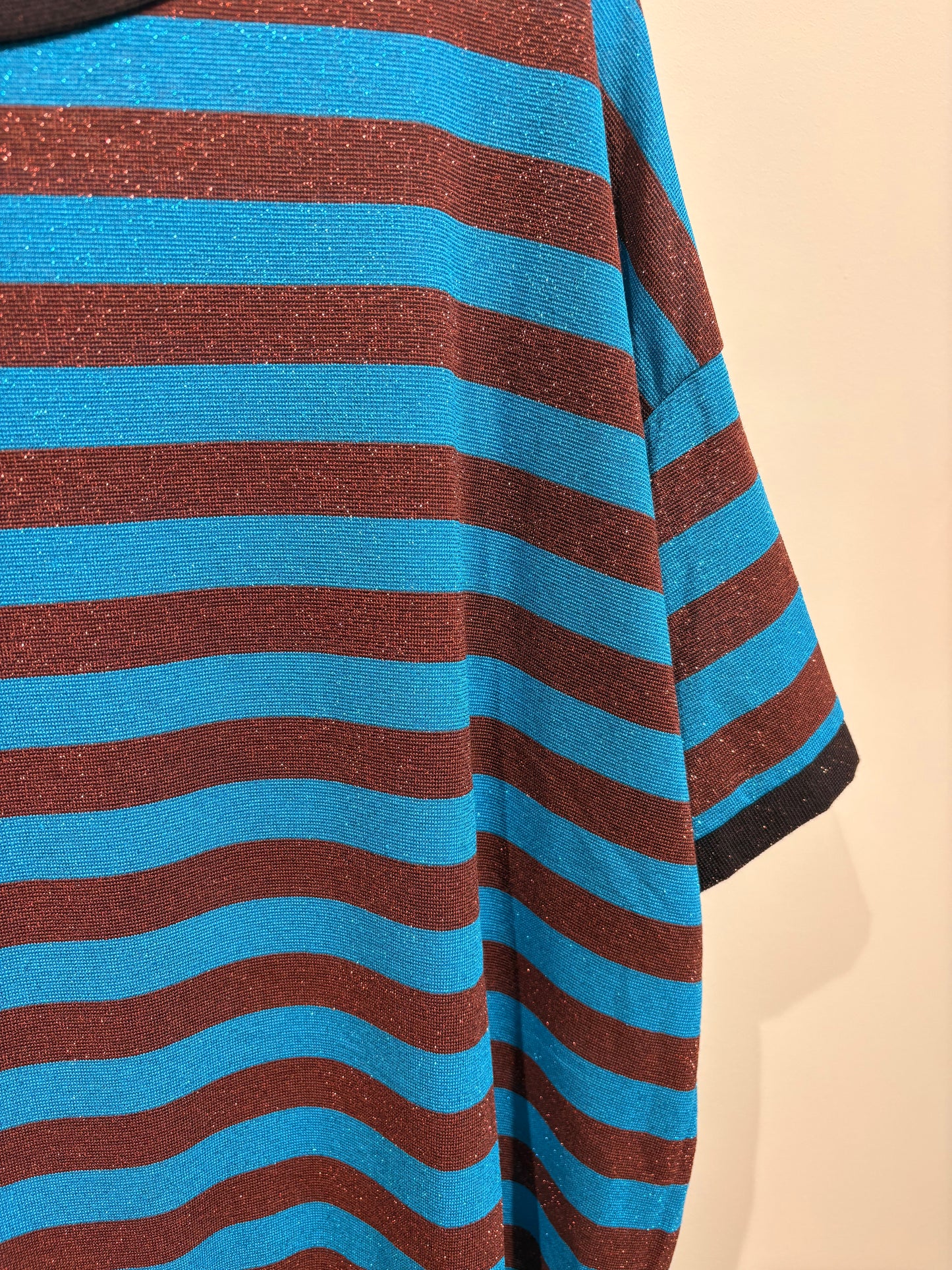 TOP MARINIÈRE TURQUOISE ET MARRON PAILLETÉ
