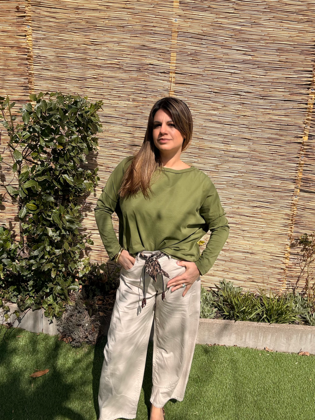 PANTALON BAREL BEIGE CEINTURE LÉOPARD JOHANNA PARIS