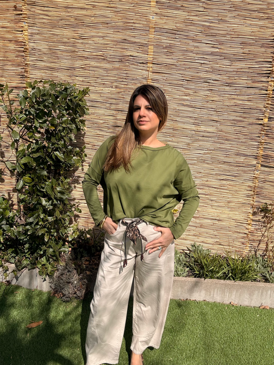 PANTALON BAREL BEIGE CEINTURE LÉOPARD JOHANNA PARIS