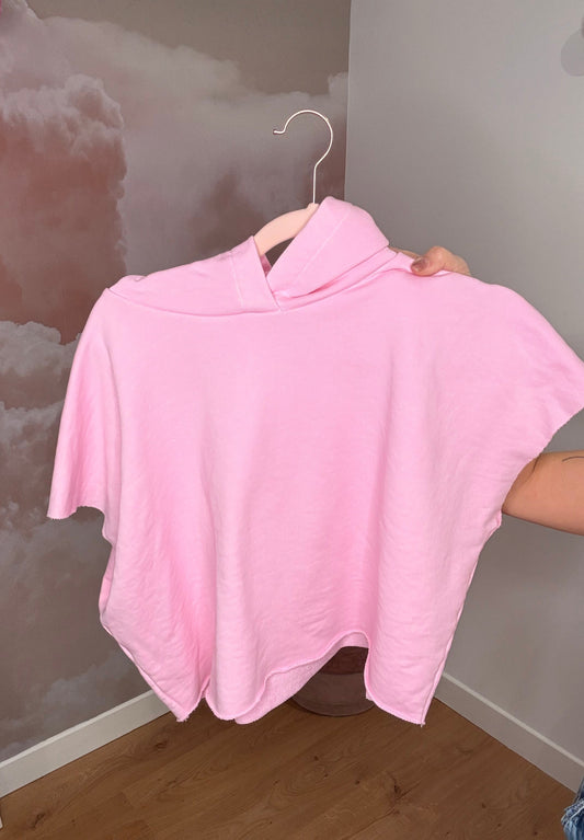 SWEAT MANCHES COURTES CAPUCHE ROSE