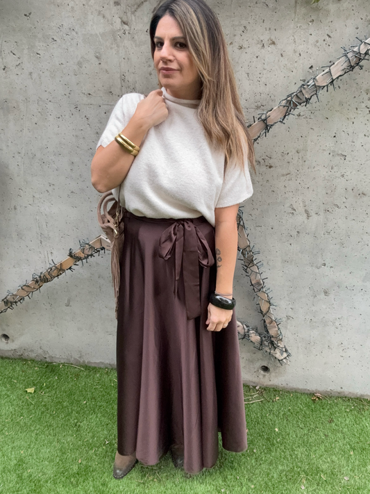 JUPE SOIE ROMANE CHOCOLAT