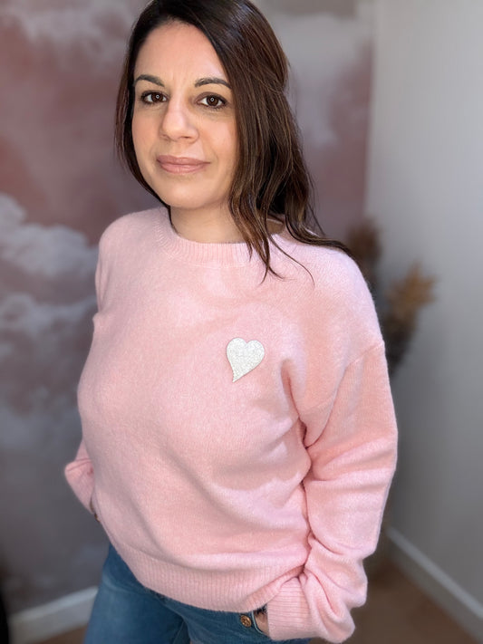 PULL ROSE CŒUR SEQUINS