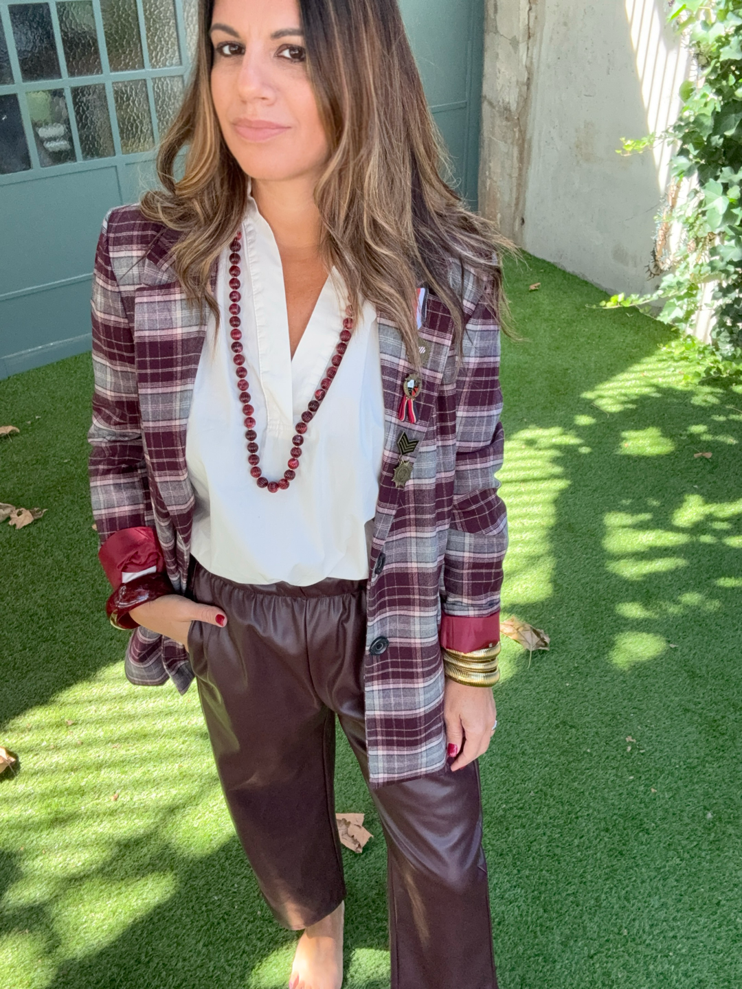 PANTALON SIMILI CUIR BORDEAUX
