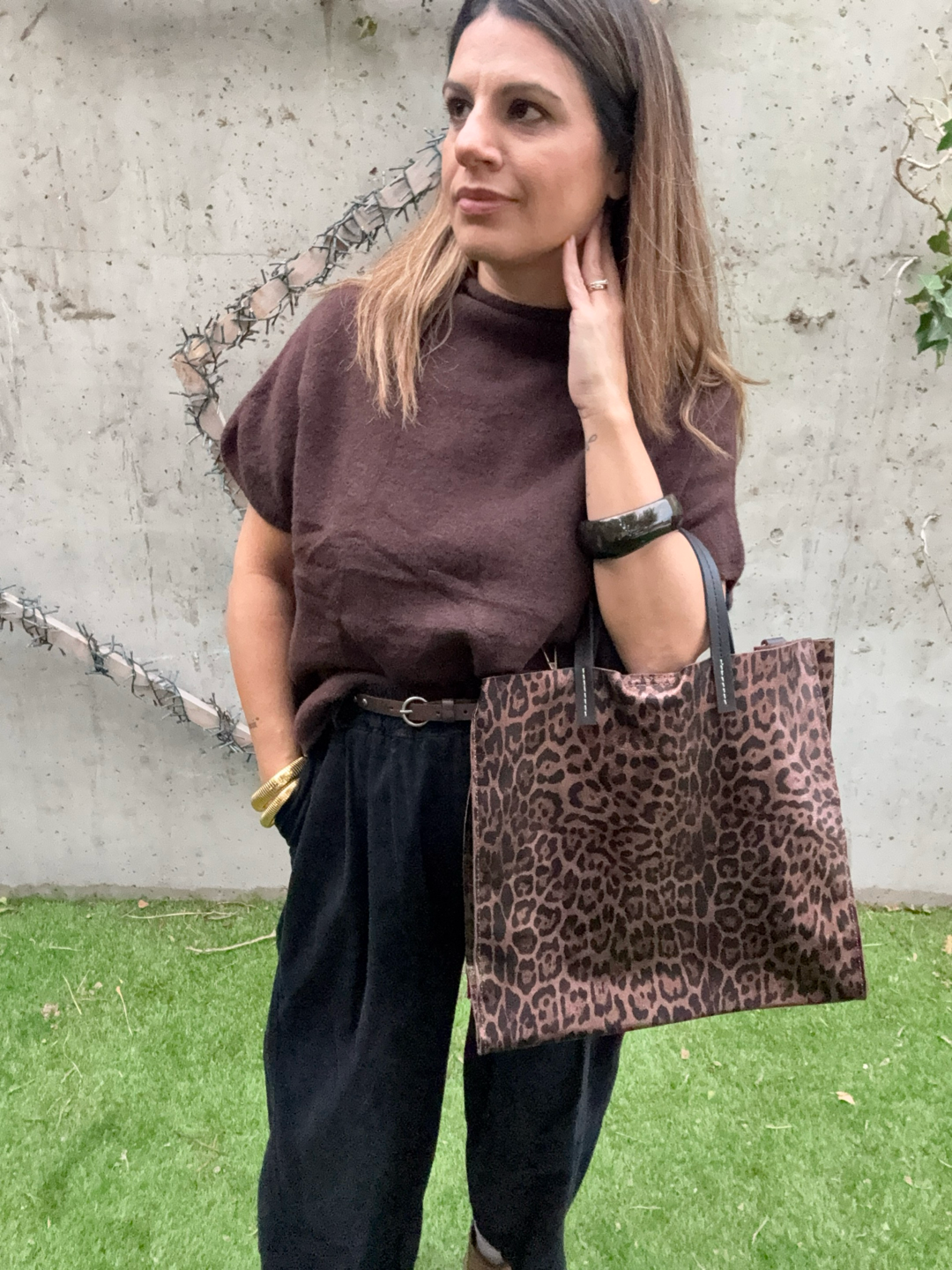 SAC LEOPARD CHOCOLAT