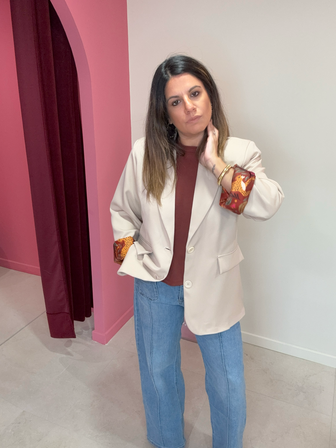 BLAZER ÉCRU AVEC DOUBLURE À IMPRIMÉS