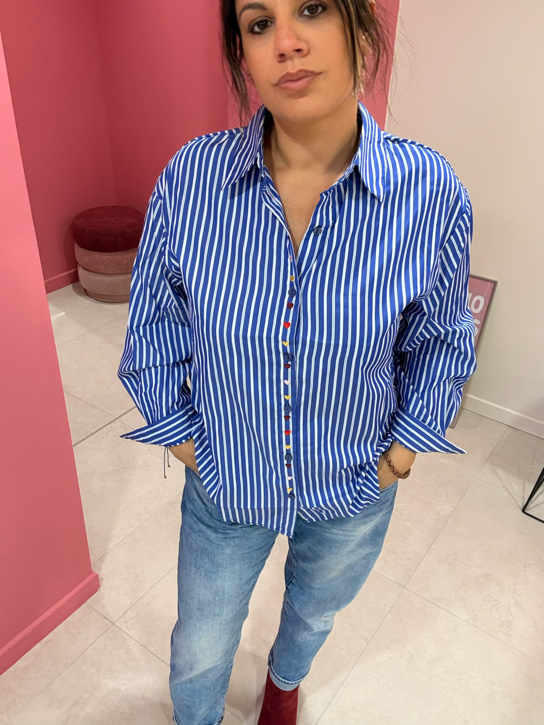 CHEMISE FEMME À RAYURES À PETITS CŒURS