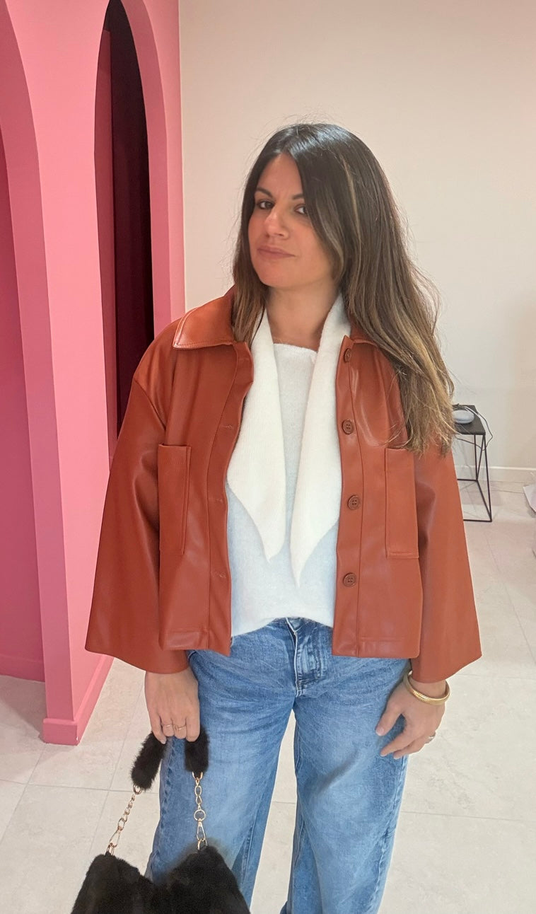 VESTE SIMILI CUIR TERRACOTTA