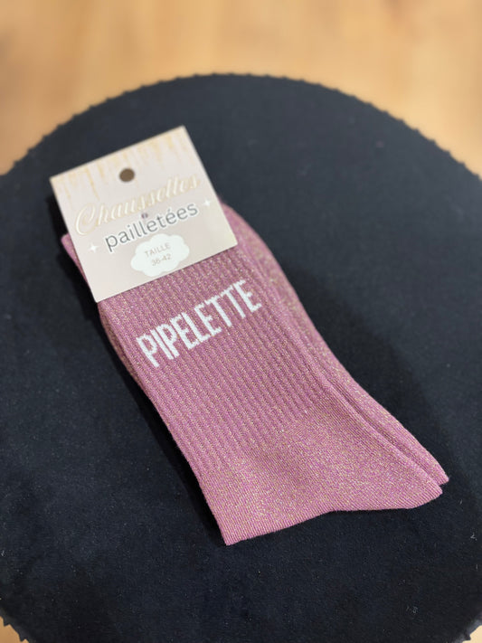 CHAUSSETTES A PAILLETTES ROSE CLAIR