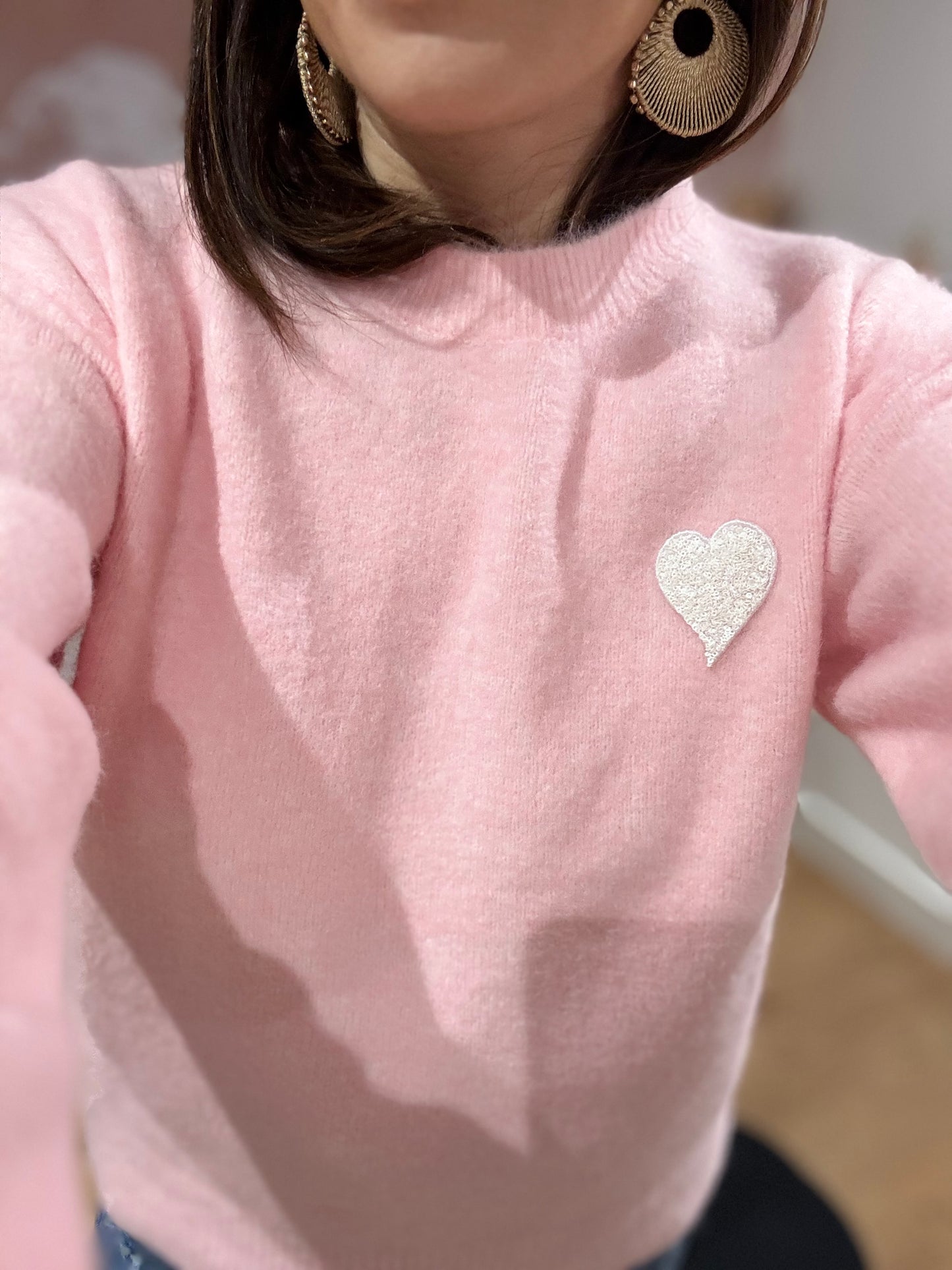 PULL ROSE CŒUR SEQUINS