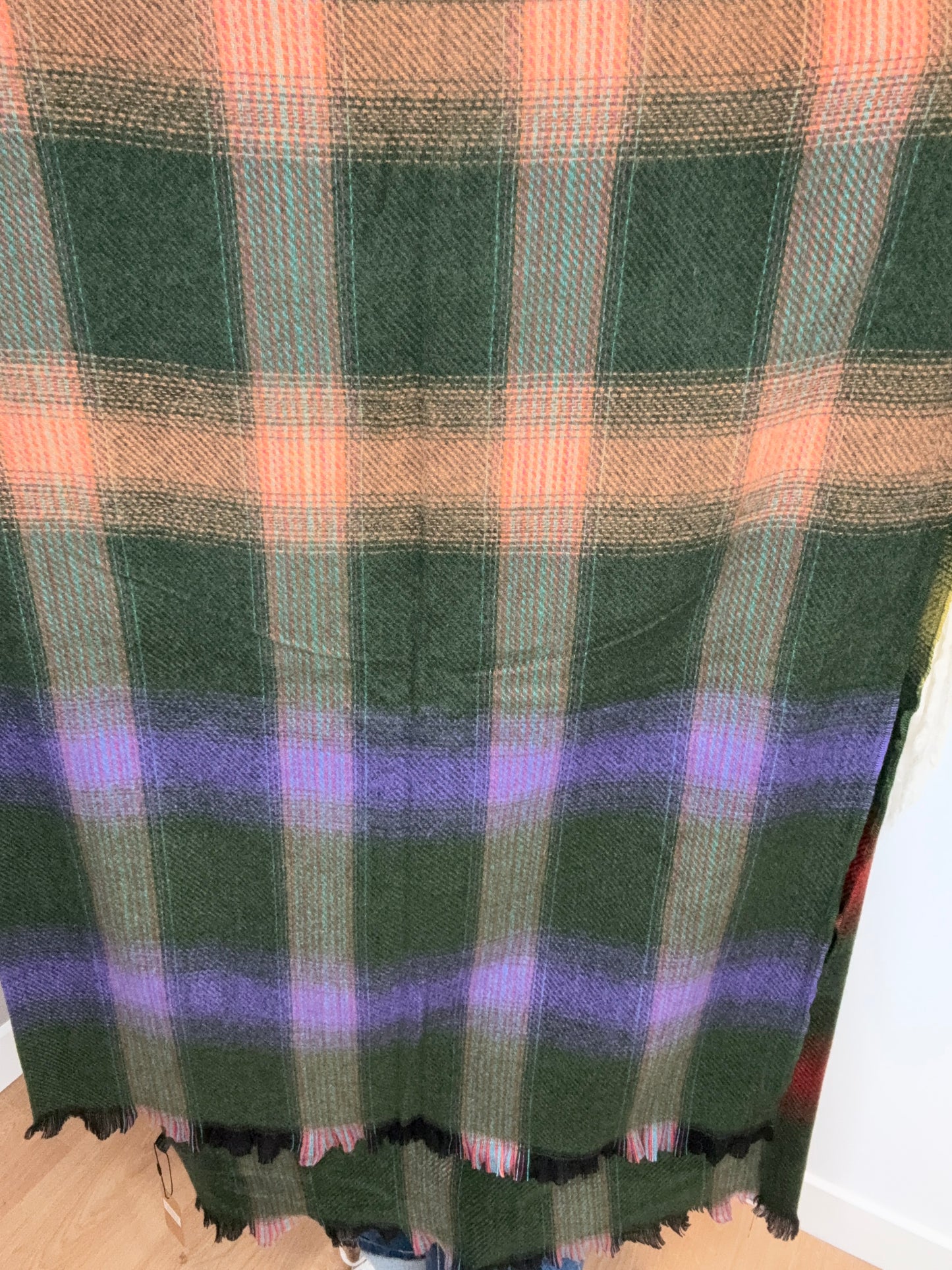 ECHARPE CARREAUX KAKI VIOLETTE