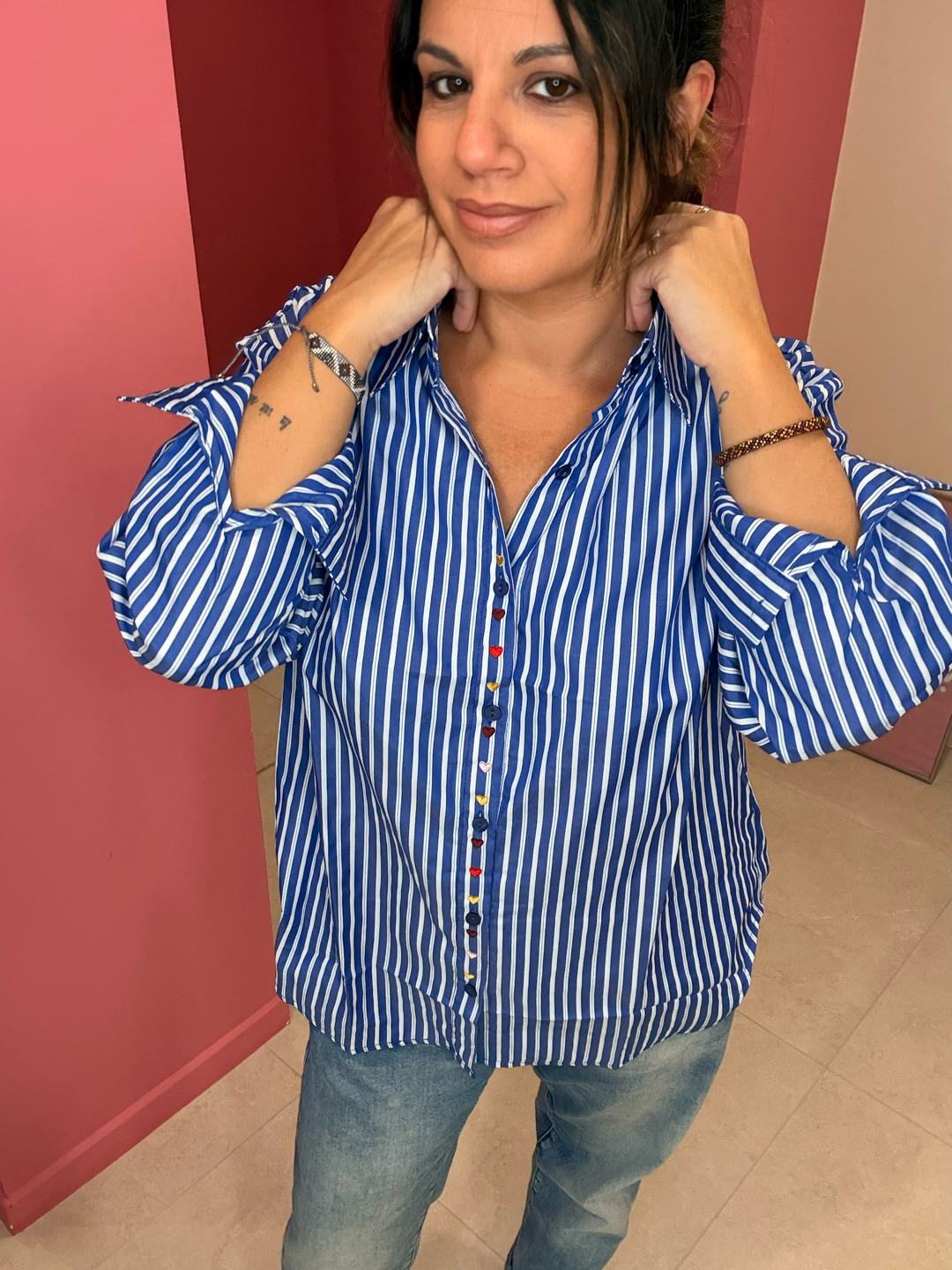CHEMISE FEMME À RAYURES À PETITS CŒURS
