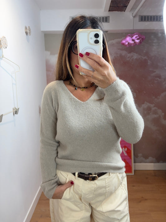 PULL COL V MANCHES LONGUES BEIGE