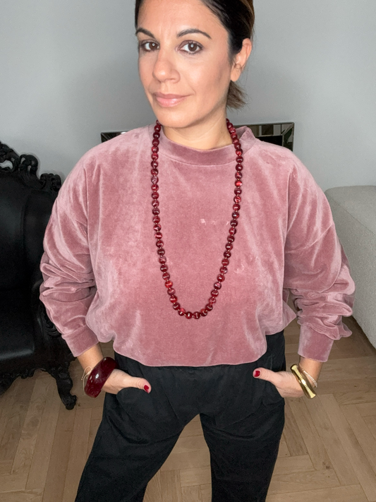 SWEAT VELOURS VIEUX ROSE