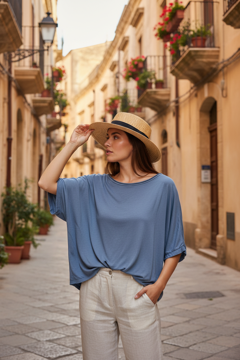 T-SHIRT ROMEO COL ROND BLEU DENIM
