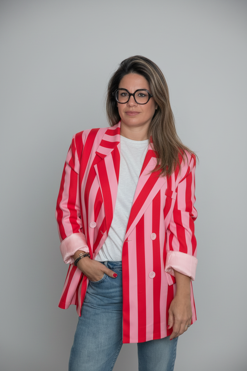 BLAZER RAYURES ROUGE ET ROSE