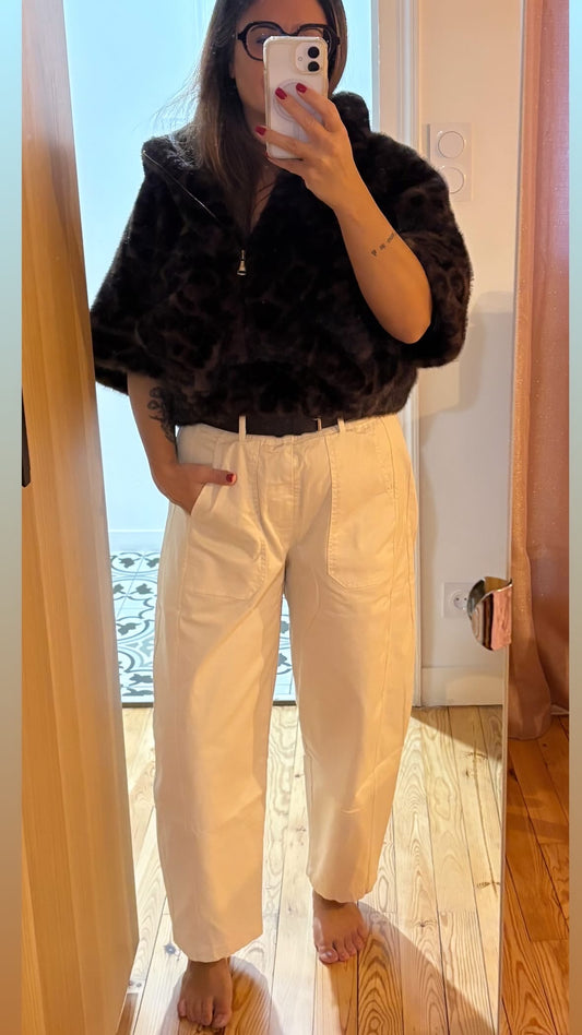 PANTALON BARREL ÉCRU AVEC CEINTURE
