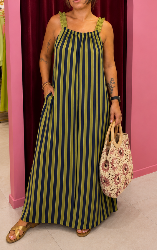 ROBE SMOCKS MARINE ET PISTACHE