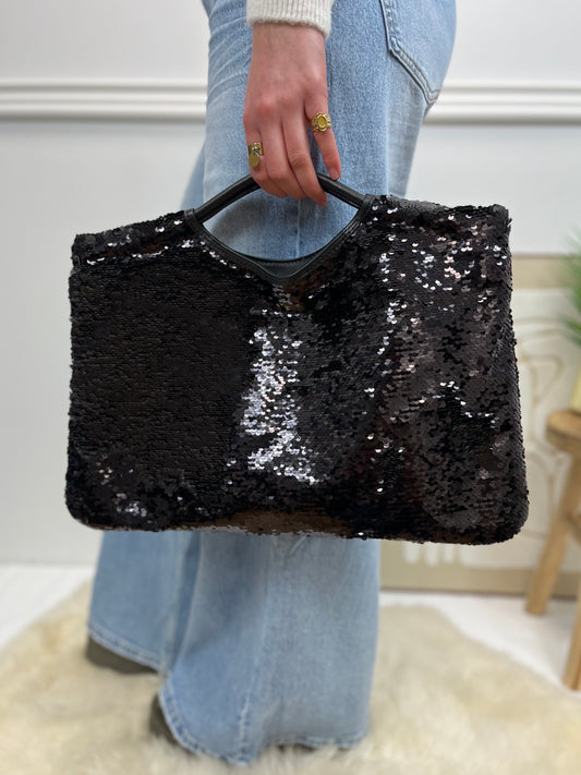 SAC CUIR ET SEQUINS NOIR