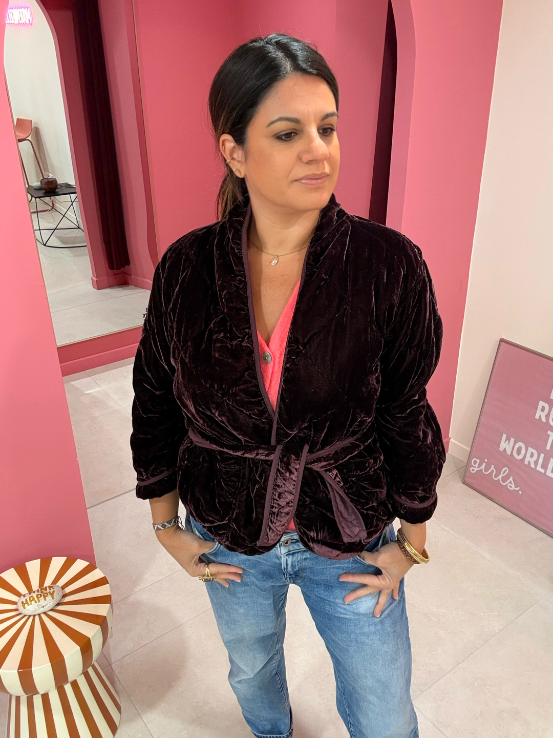 VESTE EN VELOURS MATELASSÉE PRUNE JOHANNA PARIS