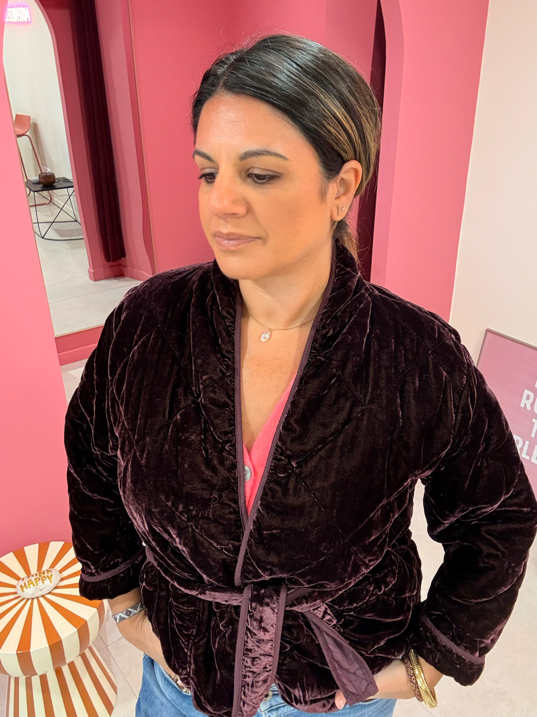 VESTE EN VELOURS MATELASSÉE PRUNE JOHANNA PARIS