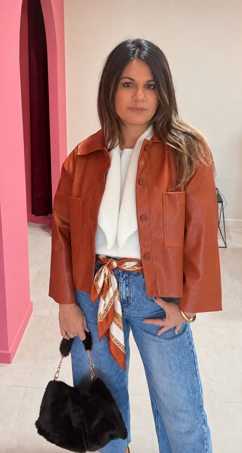 VESTE SIMILI CUIR TERRACOTTA
