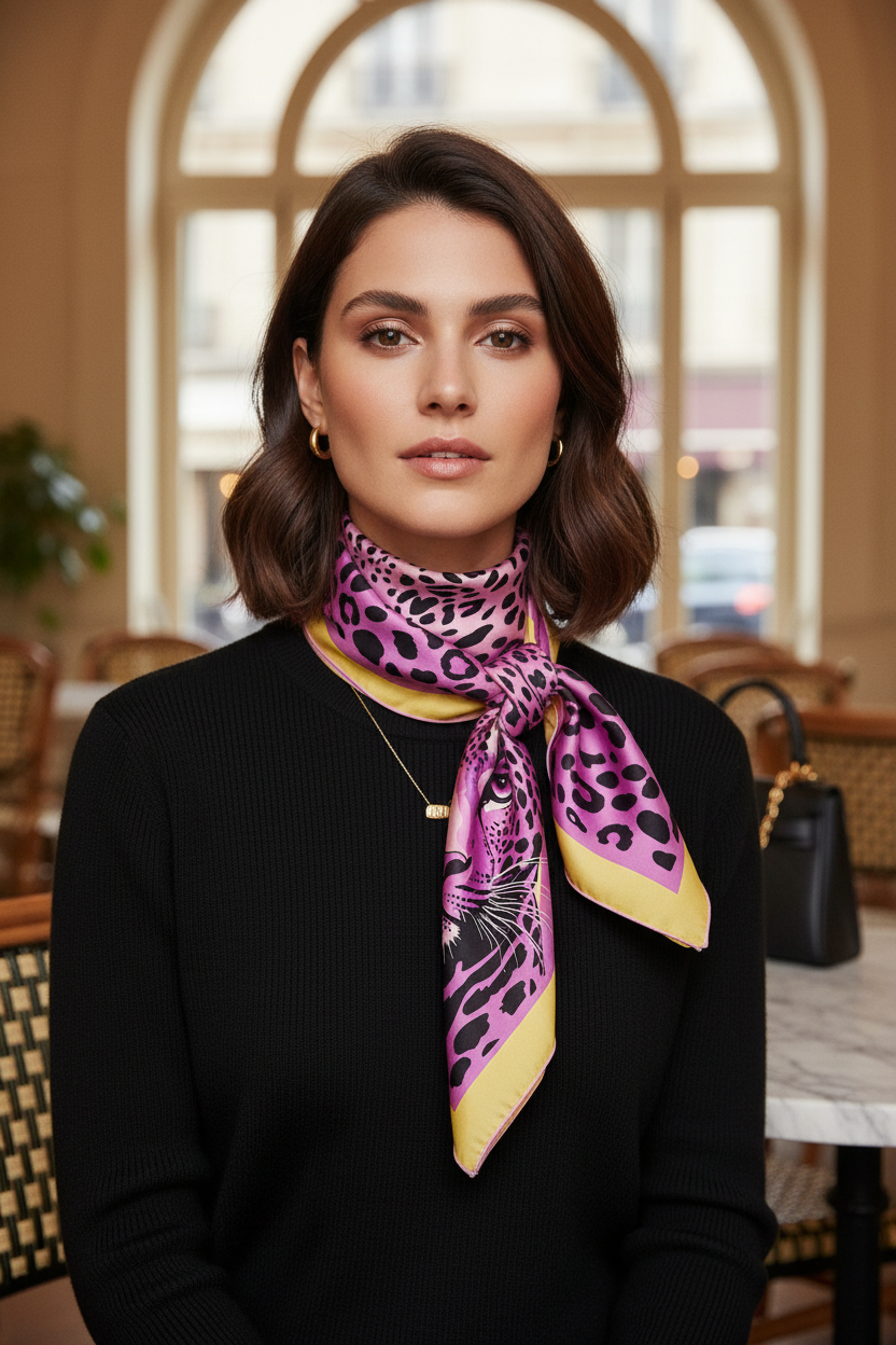 FOULARD TIGER VIOLET ET JAUNE