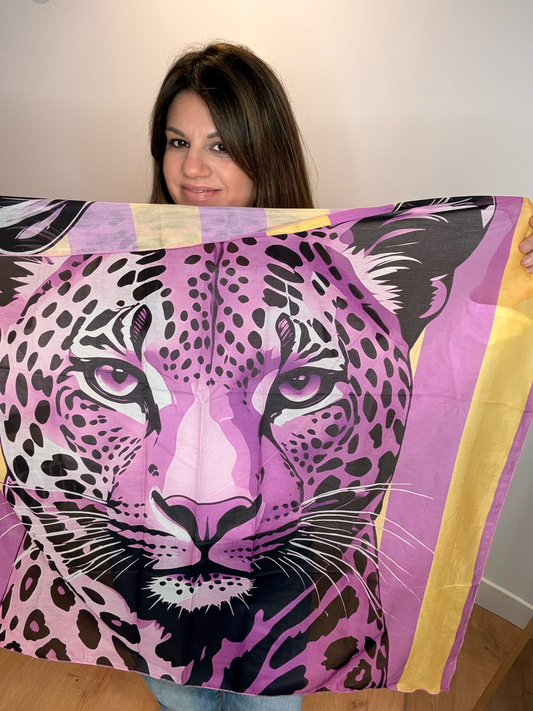 FOULARD TIGER VIOLET ET JAUNE