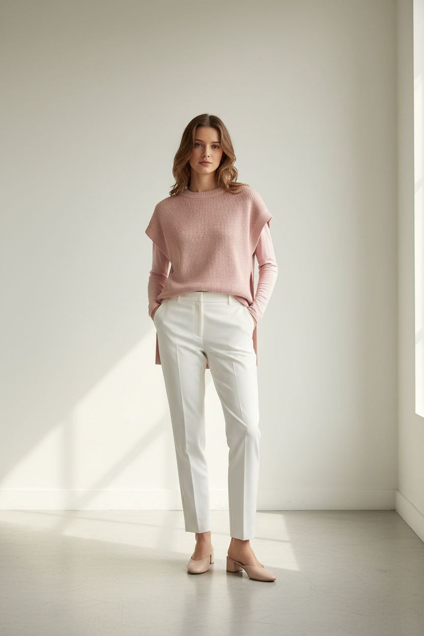 SOUS PULL CACHEMIRE ROSE POUDRÉ