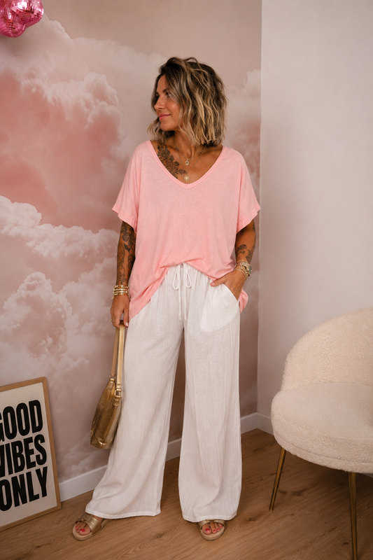 T-SHIRT ROMEO COL V ROSE