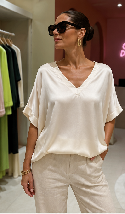 BLOUSE SATINEE ECRUE